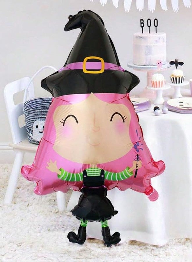 Atpata Funky 40-Inch Cute Smiling Witch Foil Balloon with Pink Hair & Witch Hat - Halloween Party Decoration, Spooky Home Decor, Giant Inflatable Witch for Trick-or-Treat Events & Themed Parties - Image 1